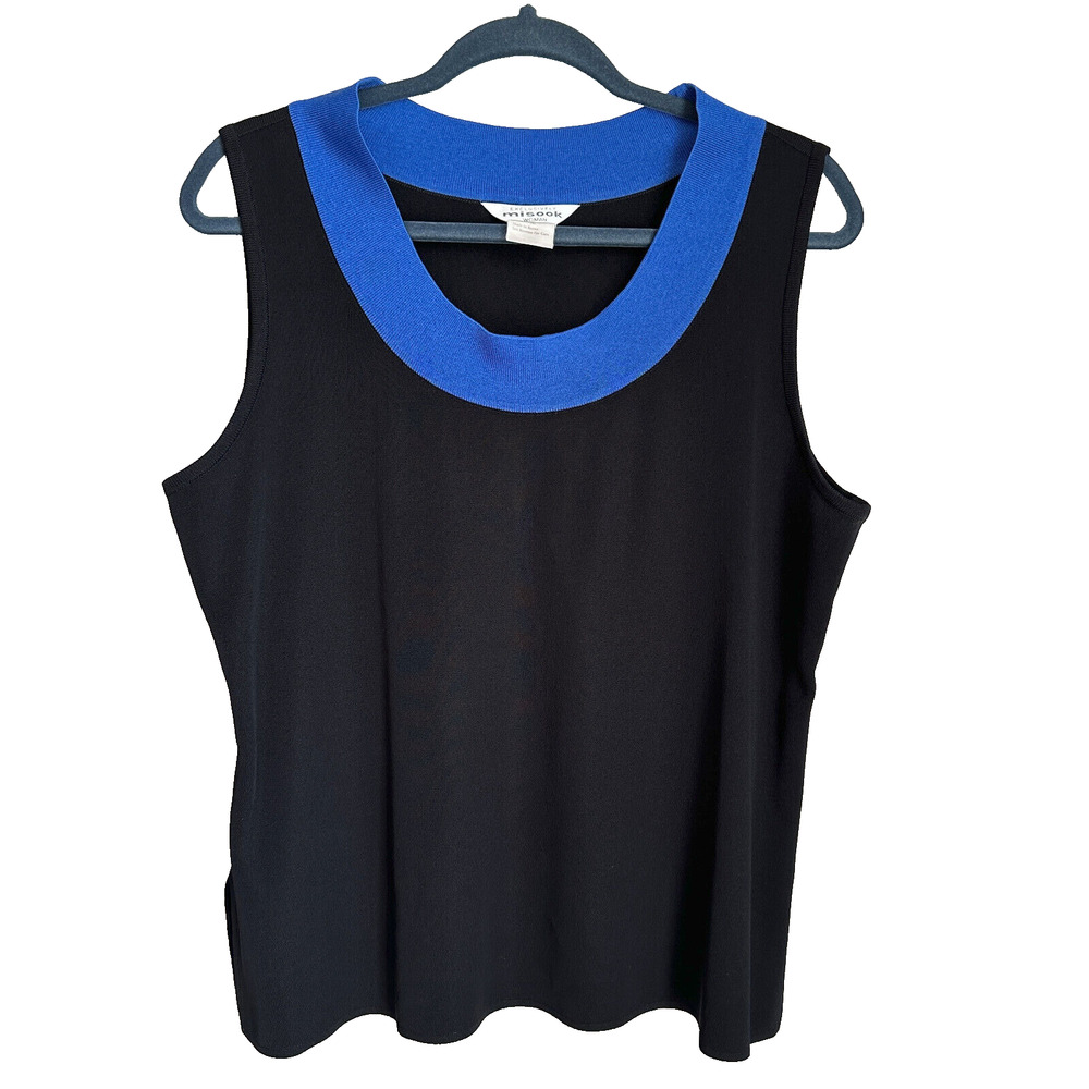 Vintage Exclusively Misook Colorblock Blouse Black Knit Roundneck Y2K Size 1X